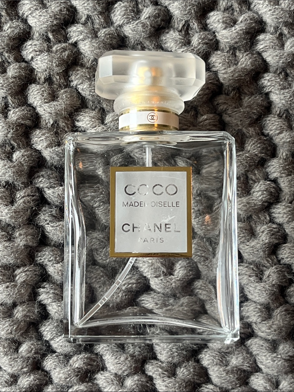 EMPTY Chanel Coco Mademoiselle Eau de Parfum Bottle - Clear & Gold Accents 1.7oz